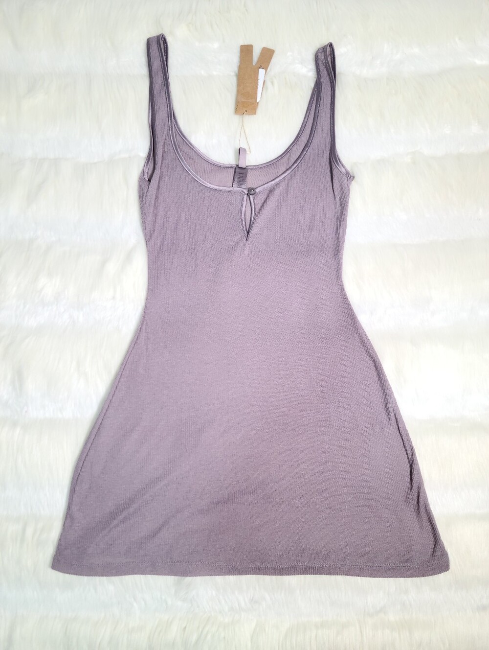SKIMS Sheer Rib Lace Mini Slip Dress Purple Zinc Women Small NEW